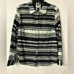 Nautica Women Black And White Long Sleeve Button-Down Shirt Large